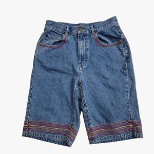 Liz Claiborne Jean Shorts Women's 4 Blue 26 Waist‎ Embroidered Denim Casual